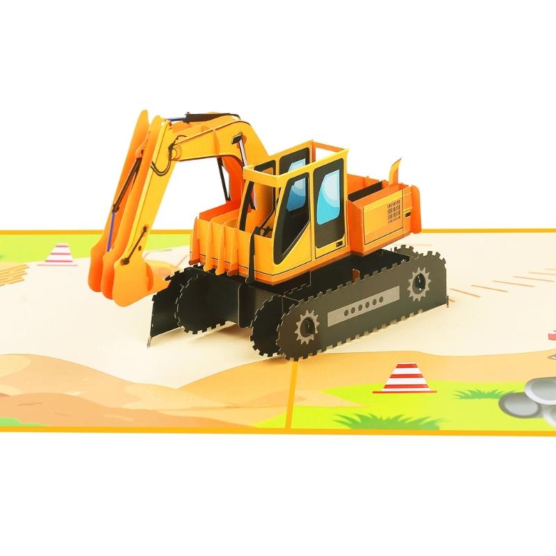 3D Construction Vehicle Card Set for Birthday Greeting, Party Invitation, Envelope Use, Message Card Writing, and Display Placement