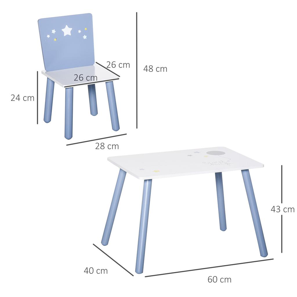 Children's Table and Chair Set, Wooden, for Drawing and Studying, Blue