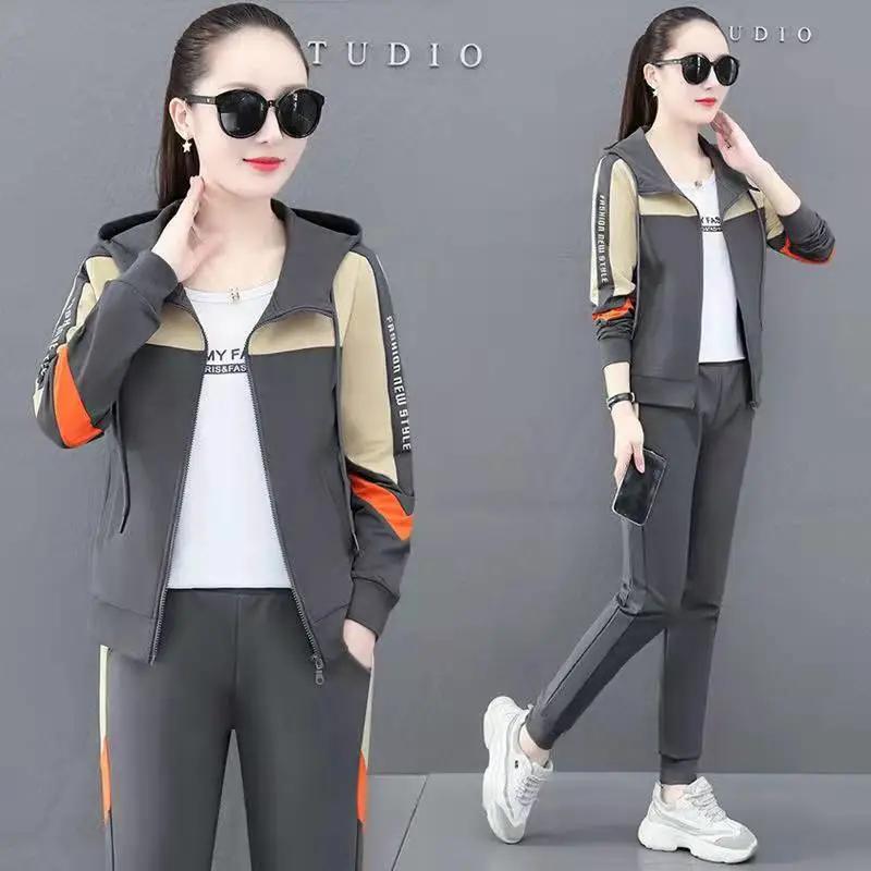 Women's Autumn Spring Insulated Tracksuit Lining Hoodie Two-piece Set, Korean-style Clothes