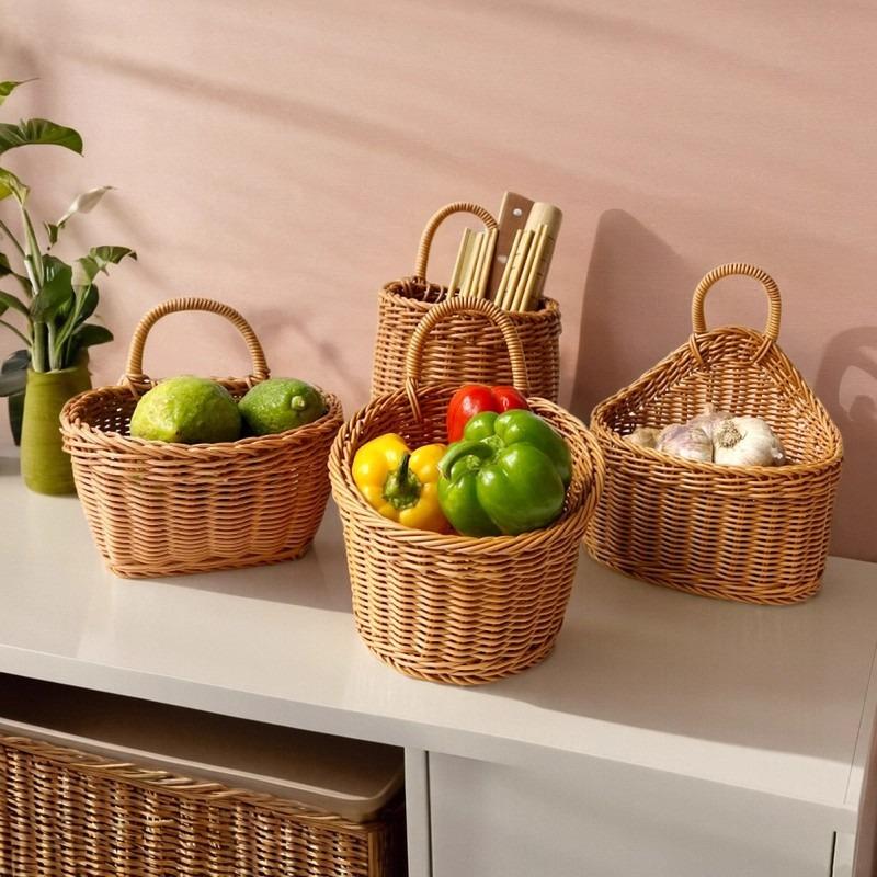 Kitchen Scallion, Ginger and Garlic Storage Basket, Small Hanging Basket, Wall-mounted Woven Basket, Egg Storage Basket, Rattan Imitation