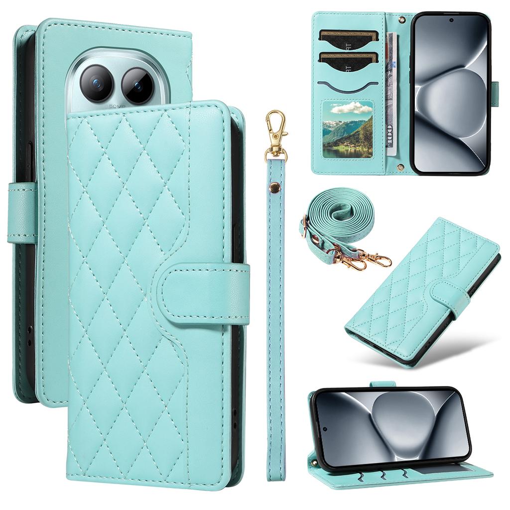 For Xiaomi Poco M8 Pro 5G/Redmi Note 15 Pro+ 5G (Global) Wallet Case Rhombus Leather Phone Cover with Strap