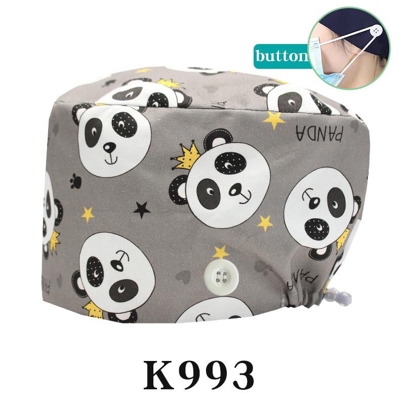 Cartoon Printed Nursing Caps Men Women Medical Hats Adjustable Long Hair Pet Dental Clinic Doctors Scrub Hat