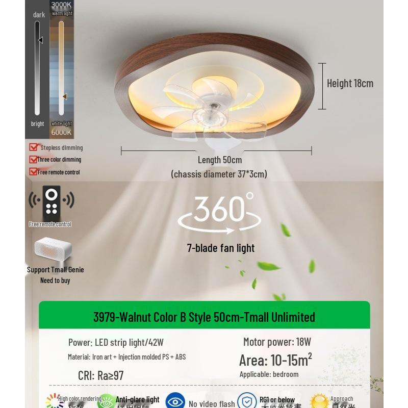 Ventilator de tavan silențios cu lumină pentru dormitor și camera copiilor, design modern minimalist, iluminare prietenoasă cu ochii și reglabilă