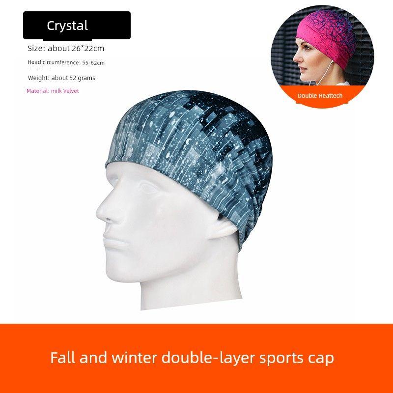 

Autumn and Winter Fishing Fitness Women s Running Double-Layer Warm Hat Crystal color One size
