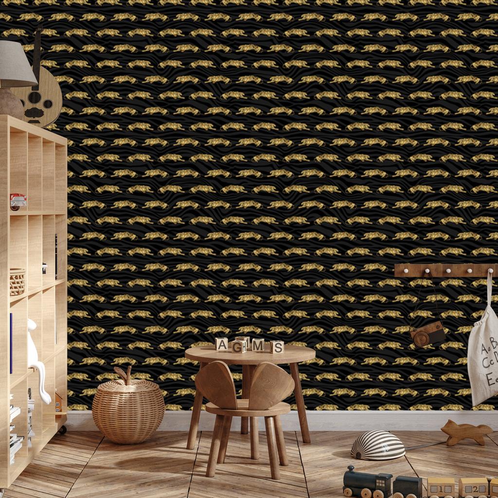Black and Gold Tropical Black Wallpaper, Soft Shapes 50x1000