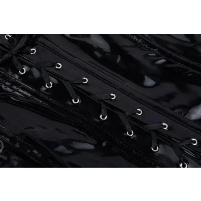 Dámské Steampunk PVC Korzetové Šaty PU Kůže Overbust Bustier Pas Trenér Noční Klub Bez Ramínek Bodycon Šaty
