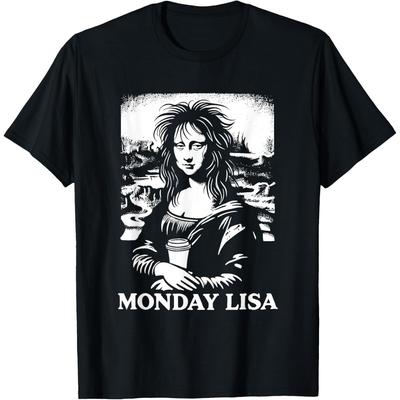 Monday Lisa Coffee Meme Graphic Tee Casual Round Neck Short Sleeve T-Shirt