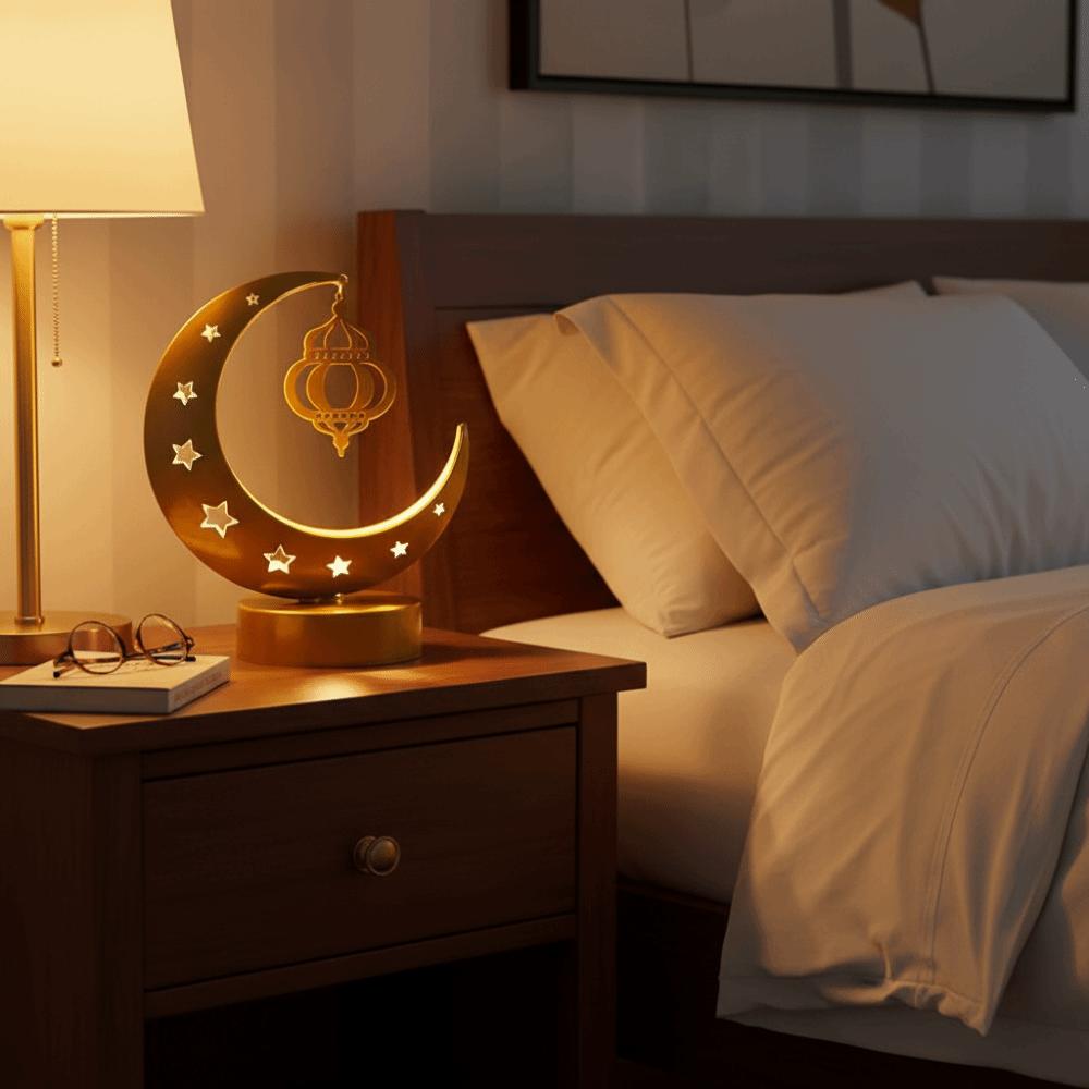 Wrought Iron Hollow Ramadan Desk Lamp Metal Art Design Ramadan Decorative Light  Bedroom Lighting