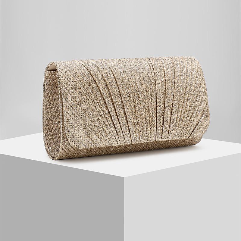 New Women's Pleated Shiny Dinner Bag Clutch Bag Evening Bag Wedding Bag Light Luxury