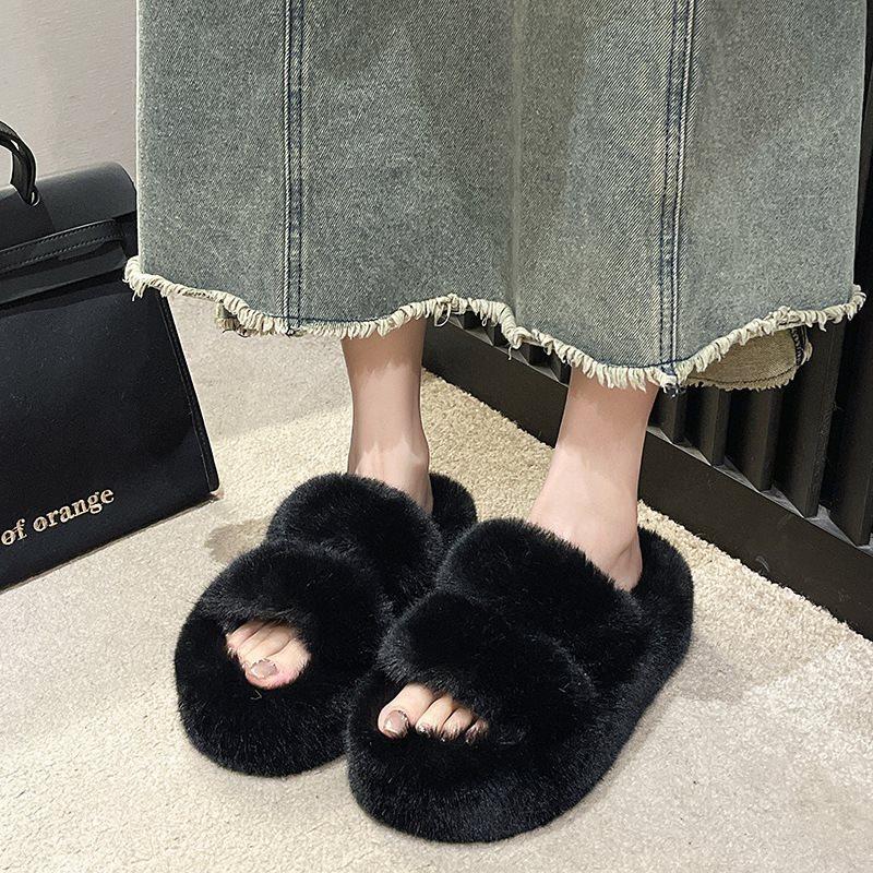 

Height-increasing fluffy shoes fluffy cotton muffin slippers women wear thick soles new home spring and autumn 2025 small plush 42