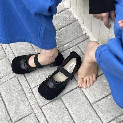 Moda 2024 Moda Damskie Buty Elastyczna Gumka Damskie Baleriny Jesień Kwadratowy Czubek Kokarda Miękka Podeszwa Casual Wygodne Buty Damskie do Biura