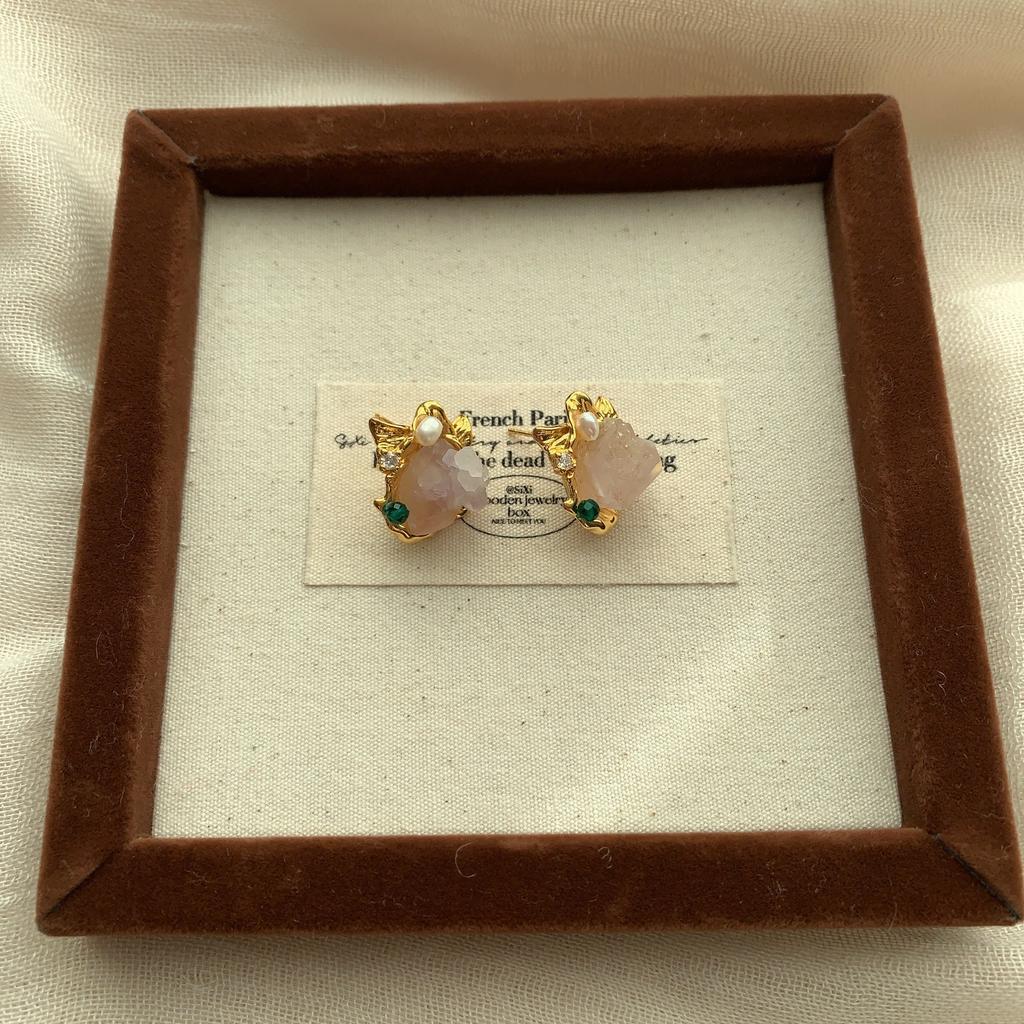 Unregelmäßige Natürliche Pulver Kristall Rohstein Ohrstecker Retro Natürlich Lässig Exquisit Nischenmode Vielseitige Ohrringe Frauen