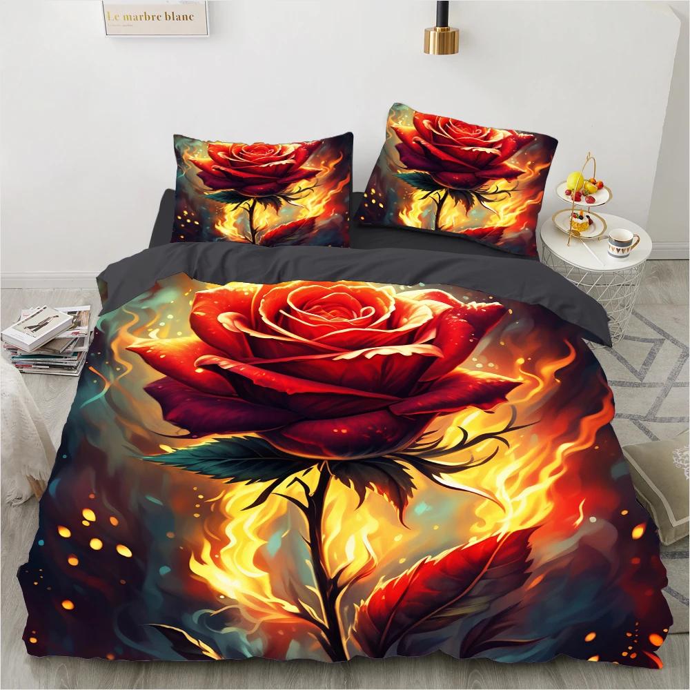 Red Roses Duvet Cover Set Queen Size King Full 3D Bedding Sets Flower Pillowcase Quilt/Comforter Cover Sets Linens Bed 140x200