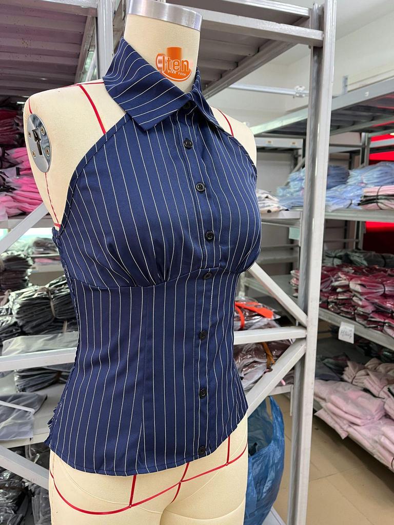 Evropská pruhovaná bezrukávová košile - 2026 Jaro/Léto Řasená zeštíhlující vesta pro ženy