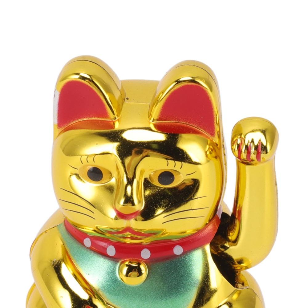 Gold & White Solar Waving Fortune Cat Ornament Hotel Restaurant Display Piece