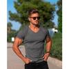 Gym T-shirt Men V Neck Short Sleeve Knitted Tshirt Sports Slim Fit Tee Shirt Male Fitness Bodybuilding Workout Summer Clothing