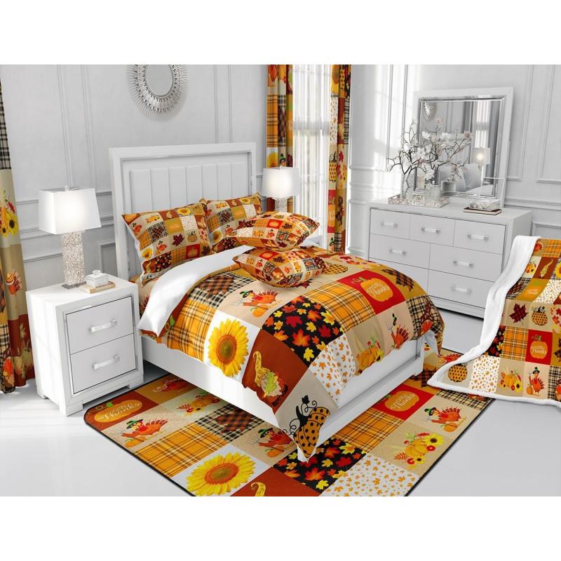 Høst Gresskar Landlig Gårdshus Lønneblad Solsikke Dynesett Thanksgiving Kalkun Gutt Jente Voksen Romdekorasjon