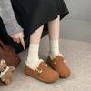 Leather fur women's winter retro velvet warm belt buckle versatile one pedal non-slip flat cotton shoes