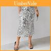 Elegant High Waist Sequin Midi Skirt For Office Wear With Stretch Fabric