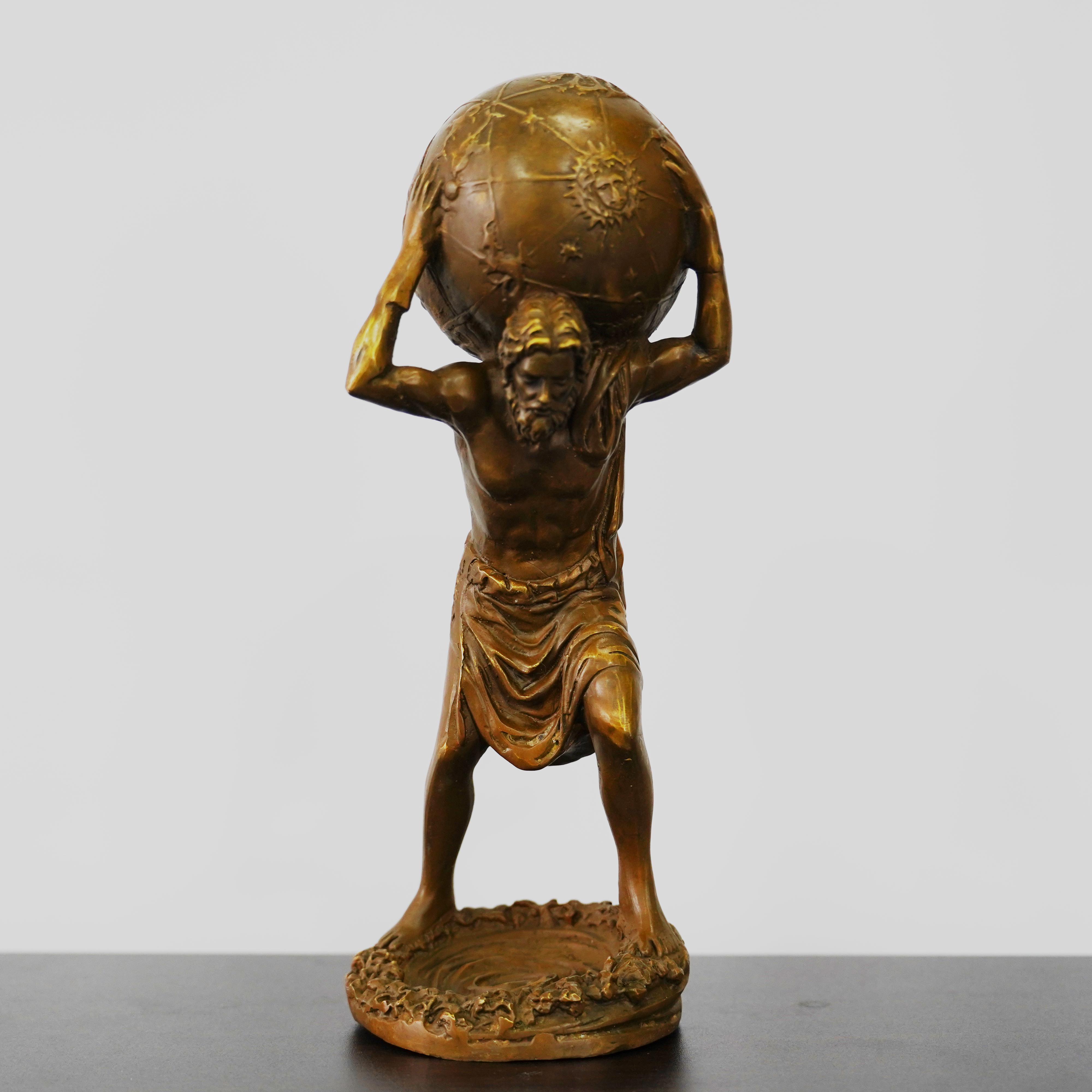 Greek Titan Atlas Holding World Globe Bronze Statue Sculpture Figure Astronomy Ornaments Desk Decoration (Bronze,S)