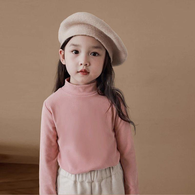 Kids' Long-Sleeve Tops: Spring & Autumn Styles, Winter Velvet, Half-High Collar Fashion Tees for Boys & Girls.