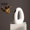 Sophisticated Home Vase Dried Flower Ceramic Vase, Matte Geometric with Hollow Curved Minimalist Decorative Table Design, Modern Tabletop Decor