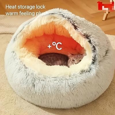 Lit pour animal de compagnie chaud et confortable en forme de coquille semi-fermée - pour chiens et chats exclusif, nid d'hiver douillet et fermé, fait de PP/éponge doux