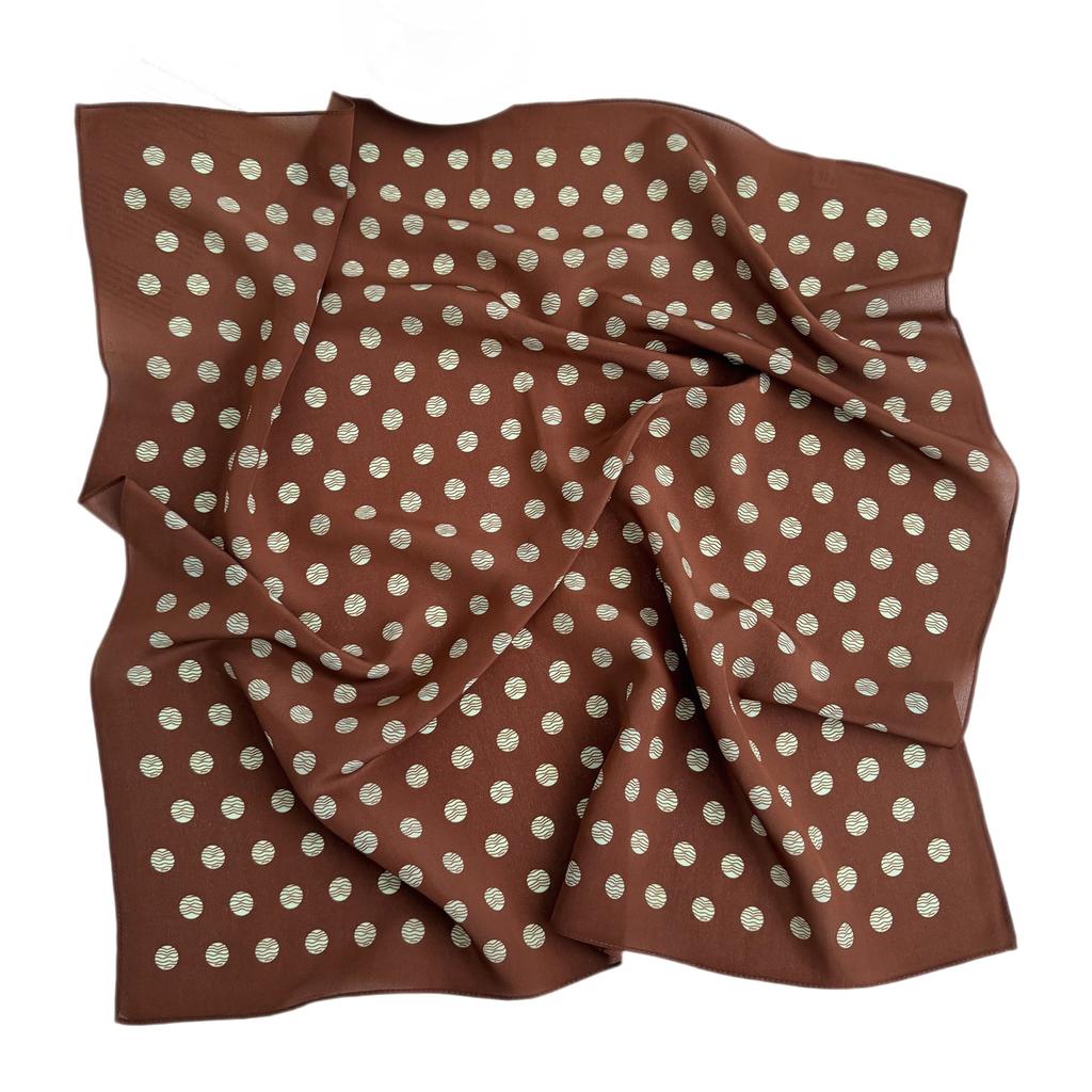 Retro Mocha Polka Dot Silk Scarf Women's Small Square Scarf Versatile Neck Premium Spring and Summer New Printed Scarf