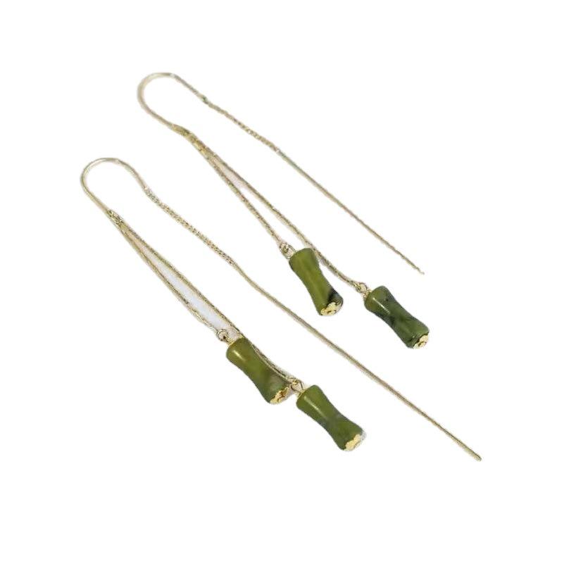2022 Versatile Green Bamboo Tassel Drop Earrings for Women