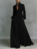 Women's Stand Collar Long Sleeve Loose Pleated Maxi Dress Solid Color Flowy A Line Long Gown For Holiday Daily Casual Wear