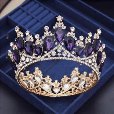 Lila Kristall Kreis Braut Diadem Royal Queen Runde Tiaras Braut Kopf Ornamente Bankett Hochzeit Krone Haar Schmuck Ornament