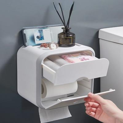 Toilet Paper Holder Box Holder Bathroom Rack Waterproof Reel Tissue Storage Box Punch-free Kitchen Bathroom Storage Holder
