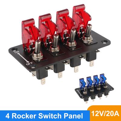 Start-Druckknopf 12 V 20 A Automatisches Zündschalterfeld LED-Anzeige 4 Wippschalterfeld mit Abdeckung für Rennwagen