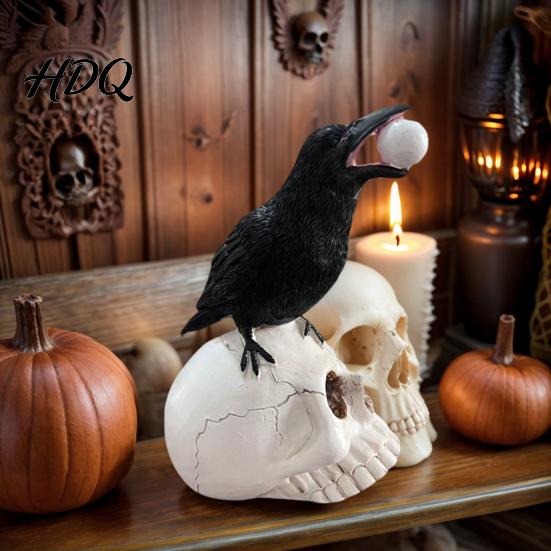 Ornamenti Cranio di Halloween Corvo su Arredo Casa Corvo Gotico Decorazione Desktop Statua