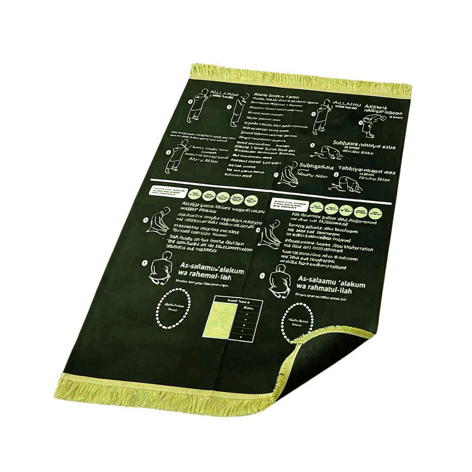 Educational Step by Step Prayer Mat with Recitation Guide and Illustrated Postures for Learning Salah Suitable for Home and Travel Use One Size