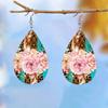 Vintage Style Golden & Pink Flower Pattern PU Leather Earrings for Women Elegant Earrings Birthday Gifts Mother's Day Gifts Christmas Gifts