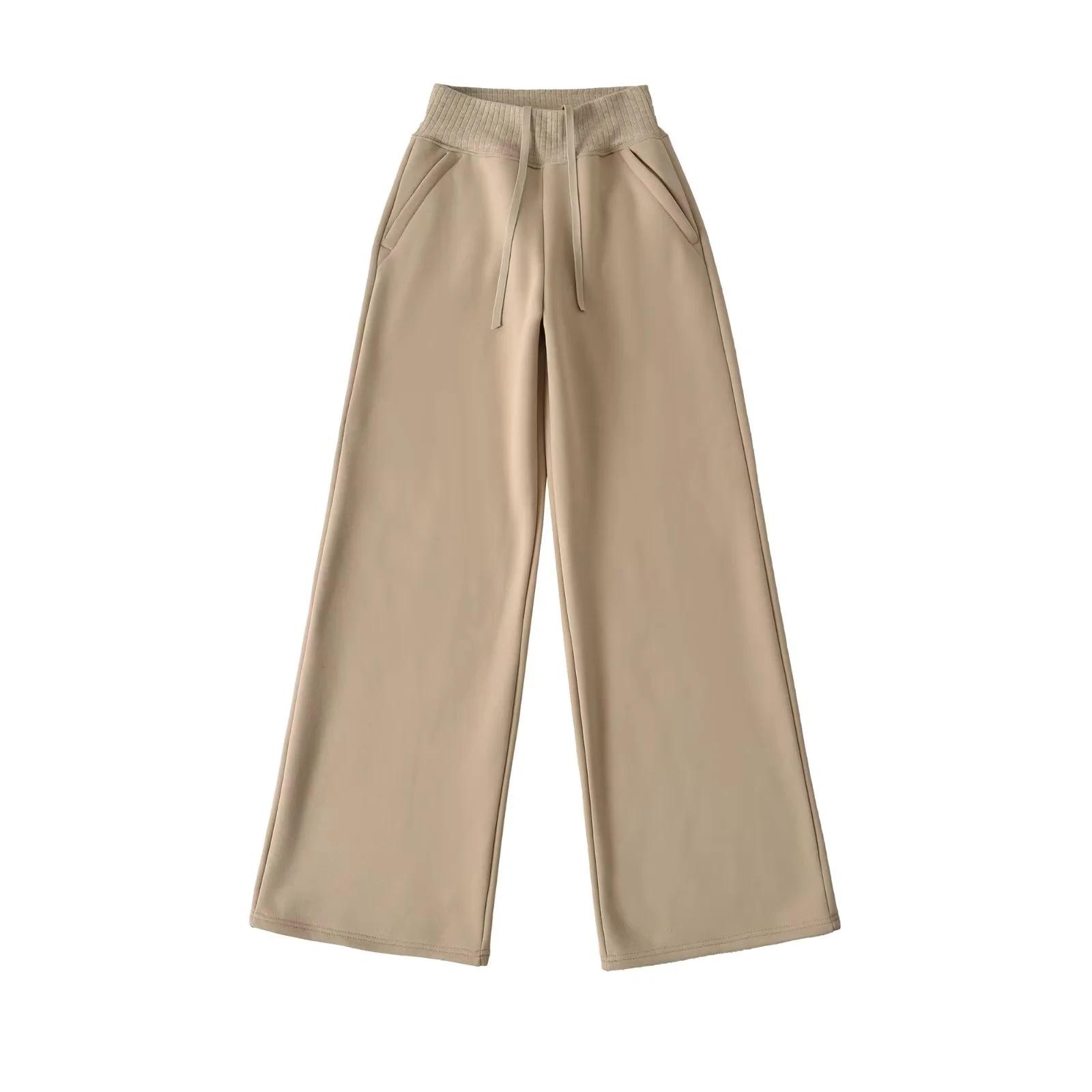 

Women s Fleece-Lined High-Waisted Wide-Leg Pants with Drawstring Waist - 2025 Winter Collection Large