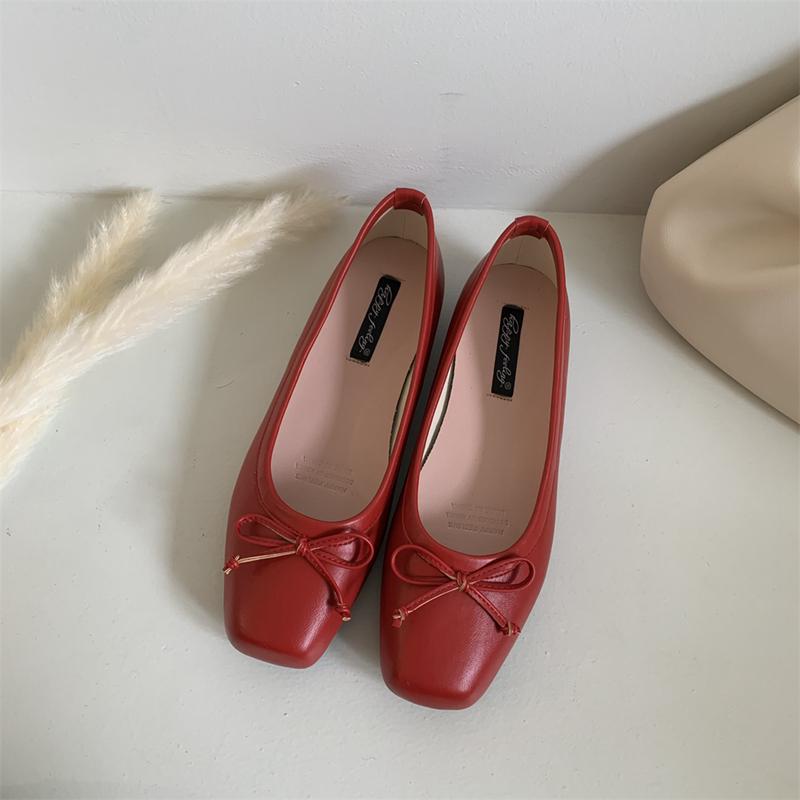 Fashion SUOJIALUN 2025 New Women Flat Shoes Fashion Square Toe Shallow Slip On Ladies Casual Ballet Shoes Soft Leather Outdoor Loafers S