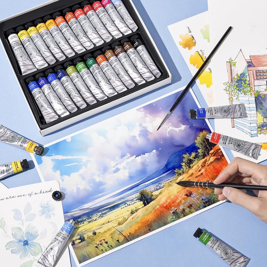 Paul Rubens Watercolor Paint Set, 24 Vibrant Colors, 12ml/0.4 Fl Oz Tubes, Great Value, Watercolor Art Supplies for Adults, Artists, Beginners, and Ac