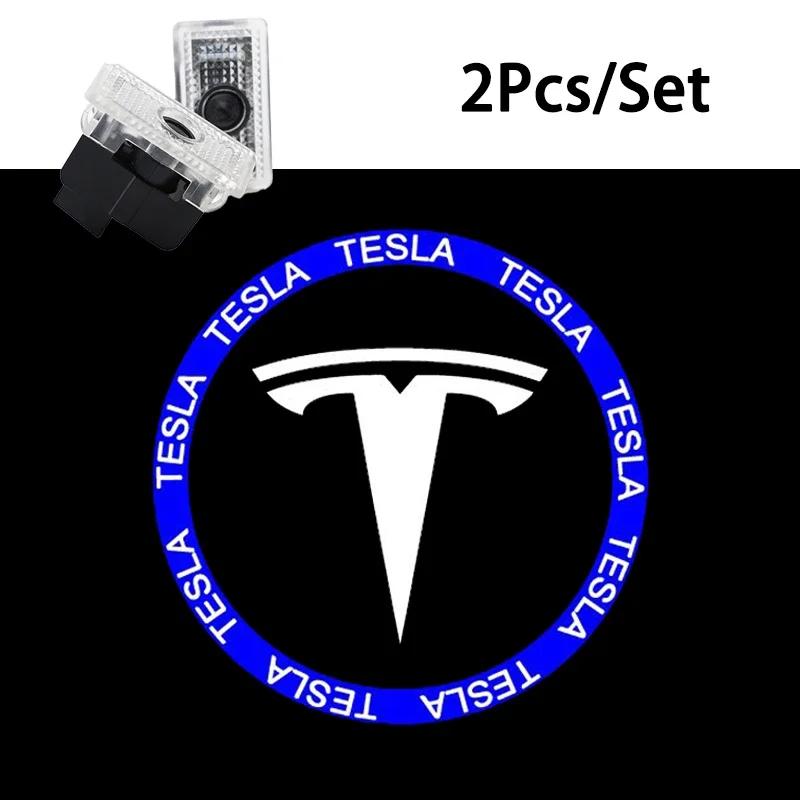 Sticker Tesla 2Pcs Car Door Projector Lamps Welcome Lights Accessories For Tesla Model 3 Highland 2023  S  X Y
