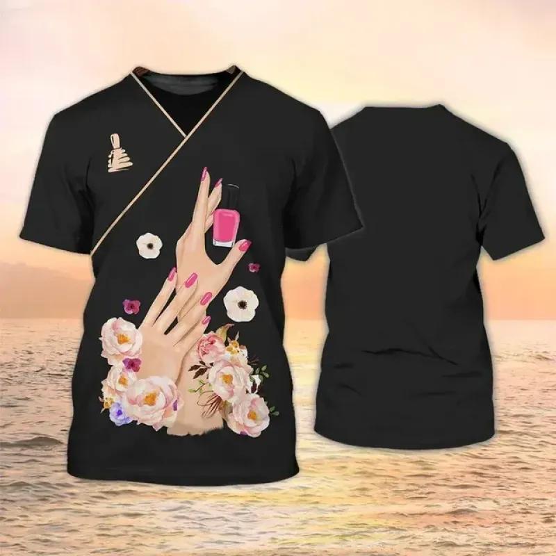 Manicurist Shirt Women's T-shirt 3D Nail Polish Printed Harajuku Short Sleeve Tees Summer Fashion Pullover Female Casual Tops