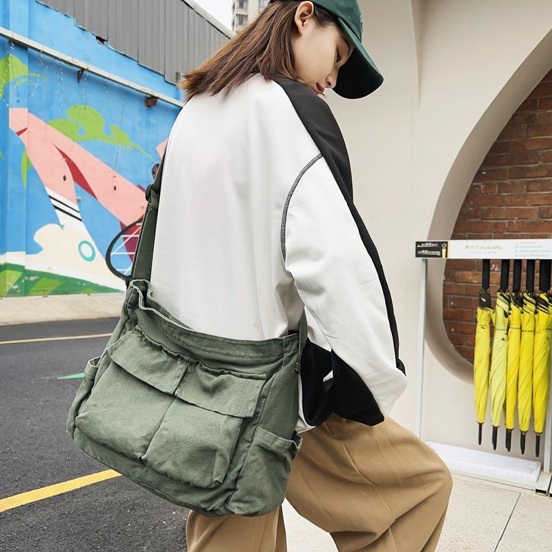 New literary girl shoulder bag ins versatile large capacity canvas tooling style student class messenger bag