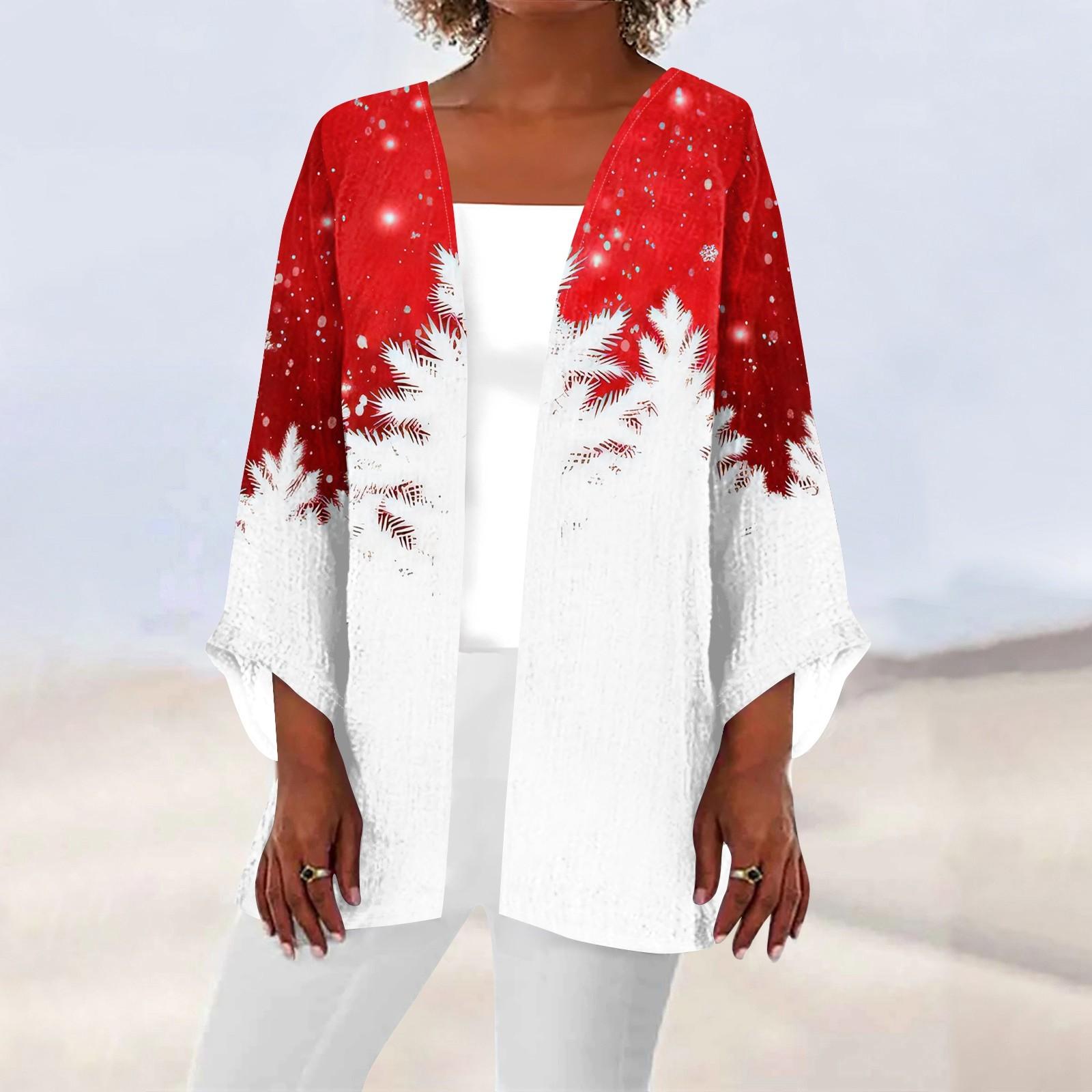 

Женская повседневная мода Caot с рождественским принтом Легкая куртка средней длины Кардиган XXXXL белый