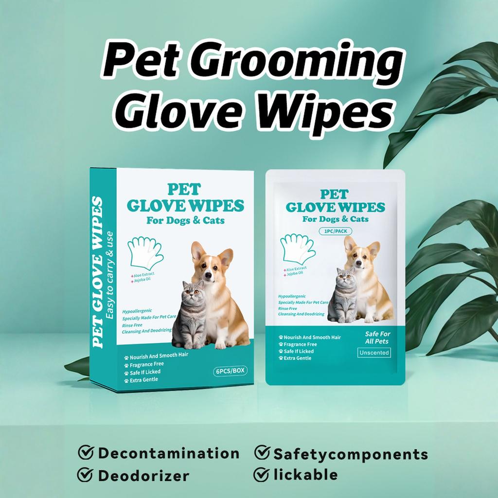 Pet Glove Wipes for Dogs and Cats Hypoallergenic Grooming Cleaning and Deodorizing Gloves Easy To Use Single Pack for Pet Care