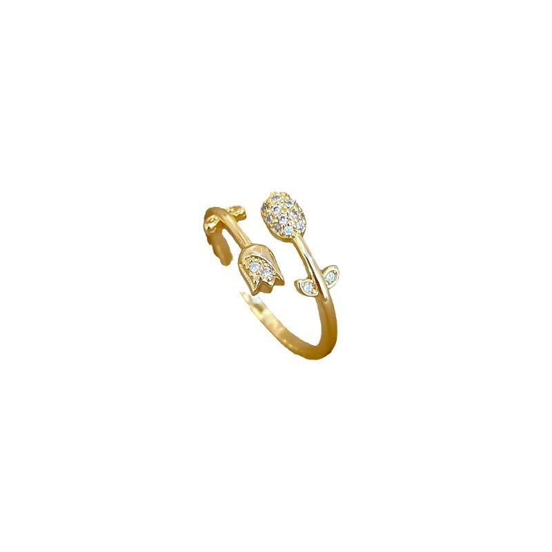 Real Gold Rose Full Diamond Ring Opening Adjustable Simple Jewelry Japanese Ring Couple Ring
