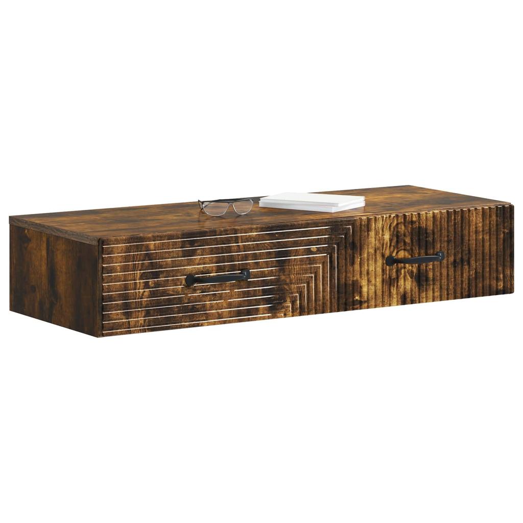 Wall Mounted Side Table Smoked Oak Wood Based Material