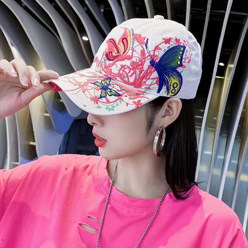 Women's Spring and Autumn Versatile Baseball Cap New Style Ethnic Embroidered Black Sun Hat Baseball Cap Brain Flower Hat