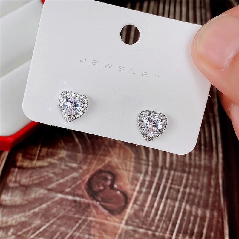 Pink Crystal CZ Heart Stud Earrings for Women Romantic Ear Accessories Love Earrings Dainty Birthday Gift Fashion Jewelry