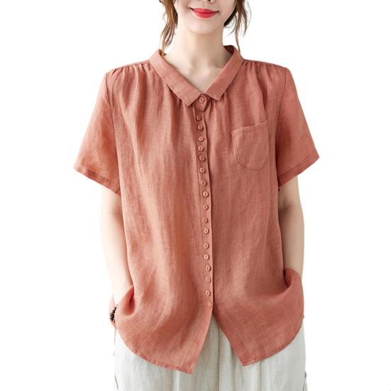 

Женская рубашка, однобортная, однобортная, с пуговицами, с короткими рукавами, со свободными лацканами, мягкая повседневная женская блузка для путешествий M красно-оранжевый