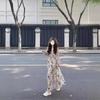 Cold Ink Butterfly Dress Women's Summer Thin Retro Pleated Waist Pure Desire Tea Break Floral Suspender Dress
